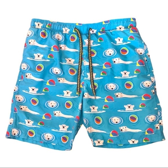 SURF SOCIETY SWIMWEAR BLUE BERMUDA MEN PRINT POLAR BEAR BERMUDA ADJUSTABLE LARGE - Picture 1 of 11